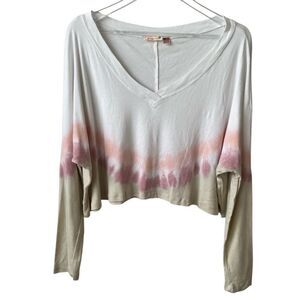 Anthropologie Maronie Tie Dye Cropped Oversized‎ Long Sleeve Tee medium NWOT